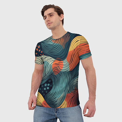 Мужская футболка Волны линиями / 3D-принт – фото 3