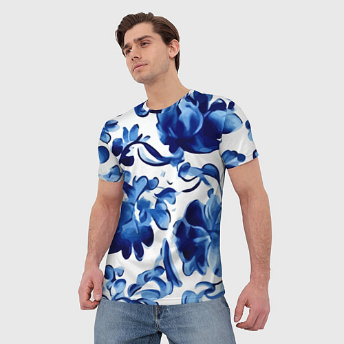 Мужская футболка Гжель акварель / 3D-принт – фото 3