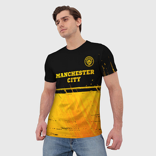 Мужская футболка Manchester City - gold gradient посередине / 3D-принт – фото 3