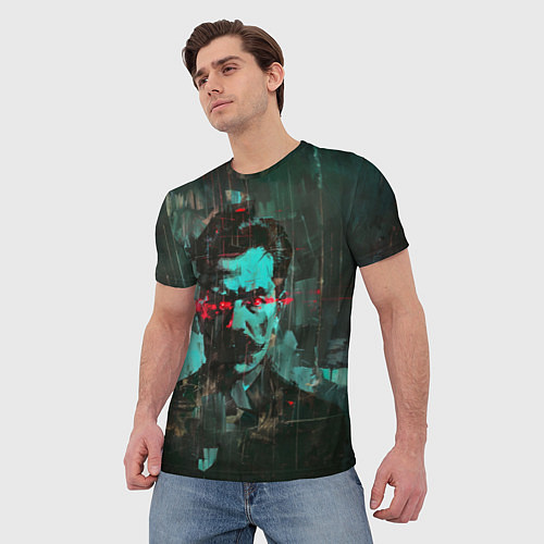Мужская футболка Жуткий портрет человека с красными глазами / 3D-принт – фото 3