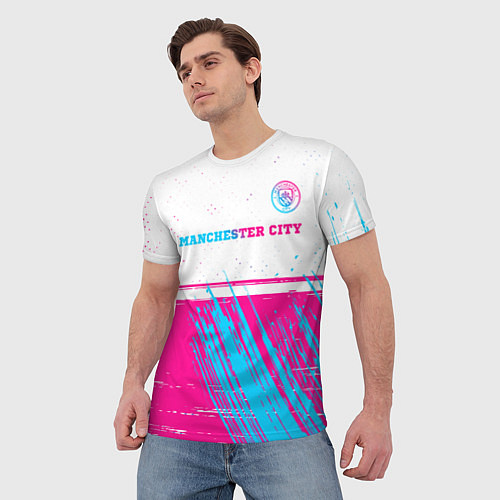 Мужская футболка Manchester City neon gradient style посередине / 3D-принт – фото 3