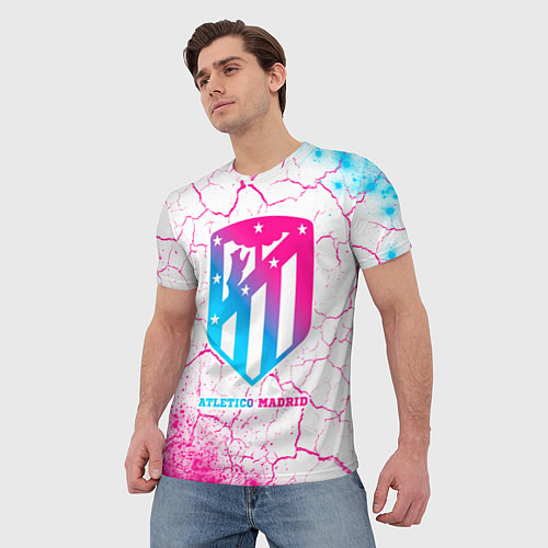 Мужская футболка Atletico Madrid neon gradient style / 3D-принт – фото 3