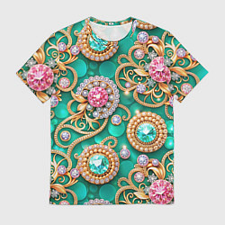 Футболка мужская Ювелирные бирюзовые украшение с золотом и бриллиан, цвет: 3D-принт