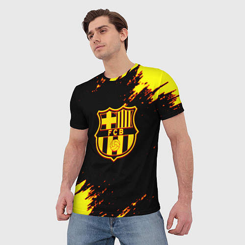 Мужская футболка Barcelona огненные краски лого / 3D-принт – фото 3