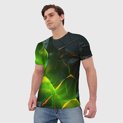 Мужская футболка Зеленая абстрактная неоновая текстура / 3D-принт – фото 3