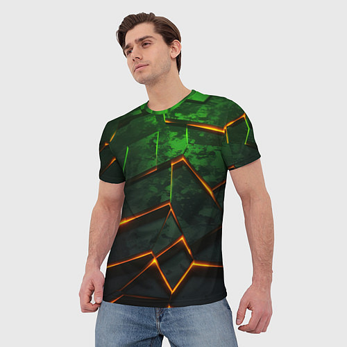 Мужская футболка Неоновая яркая геометрическая абстракция со светом / 3D-принт – фото 3