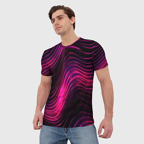 Мужская футболка Неоновая яркая геометрическая абстракция со светом / 3D-принт – фото 3