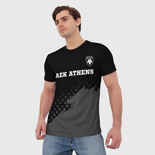 Мужская футболка AEK Athens sport на темном фоне посередине / 3D-принт – фото 3