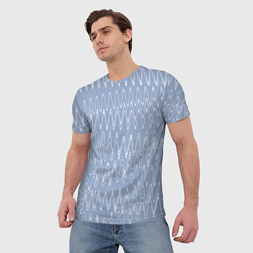 Мужская футболка Кривые линии серо-голубой / 3D-принт – фото 3