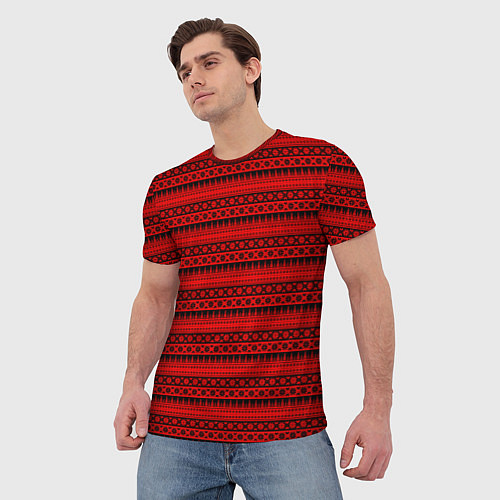 Мужская футболка Чёрно-красный норвежский узор / 3D-принт – фото 3