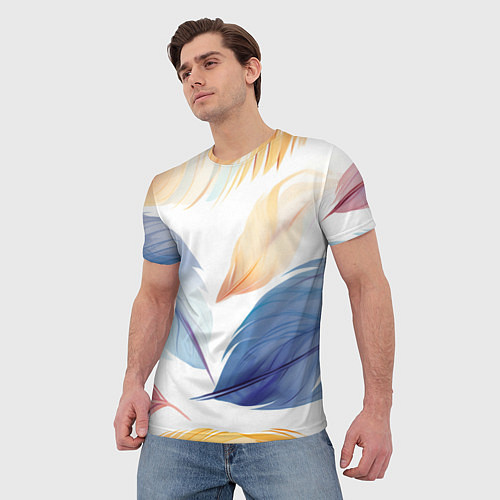 Мужская футболка Акварельные перья / 3D-принт – фото 3