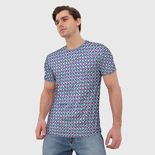 Мужская футболка Волнистые полосы текстурированный сиренево-бирюзов / 3D-принт – фото 3
