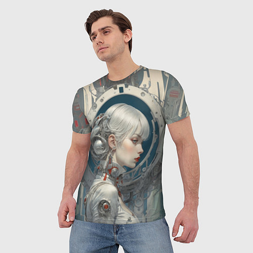 Мужская футболка Платиновая девушка-андроид / 3D-принт – фото 3