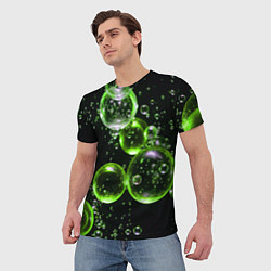 Футболка мужская Зеленые пузыри на черном, цвет: 3D-принт — фото 2