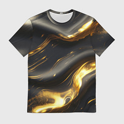 Футболка мужская Черно-золотая волнистая текстура, цвет: 3D-принт