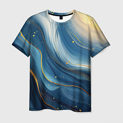 Футболка мужская Золотая волнистая текстура на синей ткани, цвет: 3D-принт