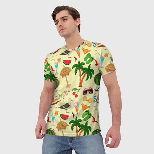 Мужская футболка Летний отпускной паттерн / 3D-принт – фото 3