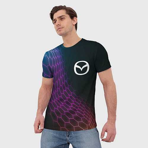 Мужская футболка Mazda neon hexagon / 3D-принт – фото 3