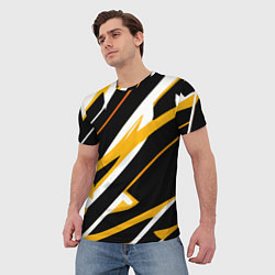 Футболка мужская Жёлто-белые полосы и чёрный фон, цвет: 3D-принт — фото 2