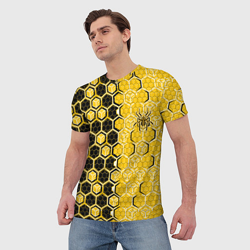 Мужская футболка Киберпанк соты шестиугольники жёлтый и чёрный с па / 3D-принт – фото 3