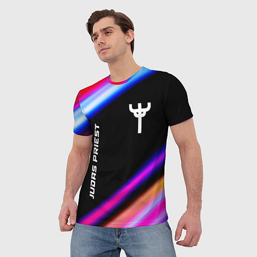 Мужская футболка Judas Priest neon rock lights / 3D-принт – фото 3