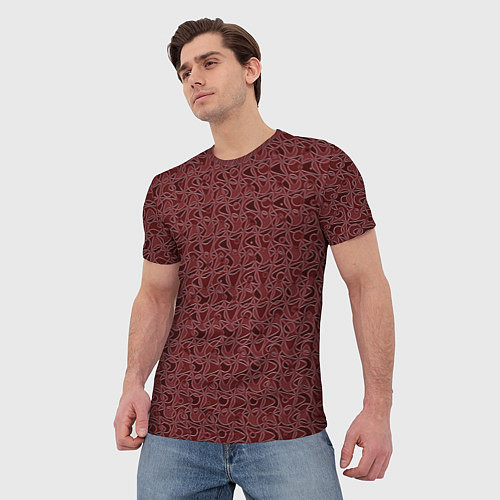Мужская футболка Тёмный красно-коричневый узорный / 3D-принт – фото 3
