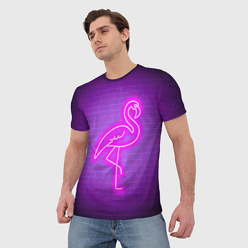 Мужская футболка Розовый неоновый фламинго / 3D-принт – фото 3
