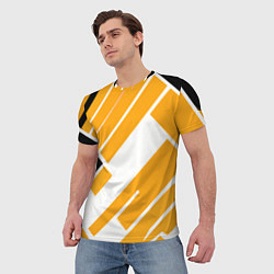 Футболка мужская Жёлтые широкие линии на белом фоне, цвет: 3D-принт — фото 2