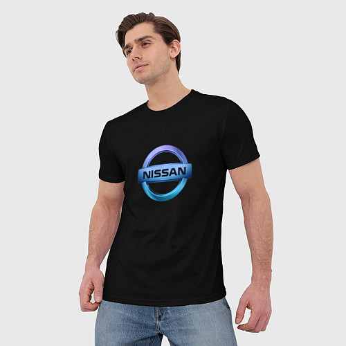 Мужская футболка Nissan logo neon / 3D-принт – фото 3
