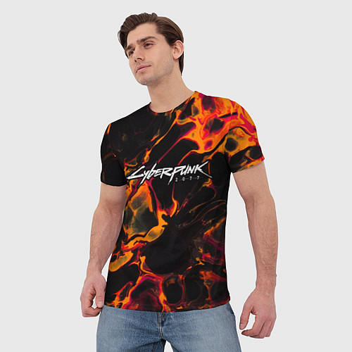Мужская футболка Cyberpunk 2077 red lava / 3D-принт – фото 3
