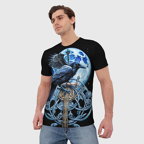 Мужская футболка Черный ворон - сакральные славянские символы / 3D-принт – фото 3