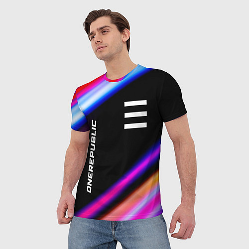 Мужская футболка OneRepublic neon rock lights / 3D-принт – фото 3