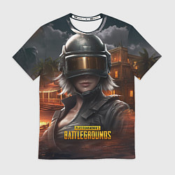 Футболка мужская PUBG девушка в шлеме, цвет: 3D-принт