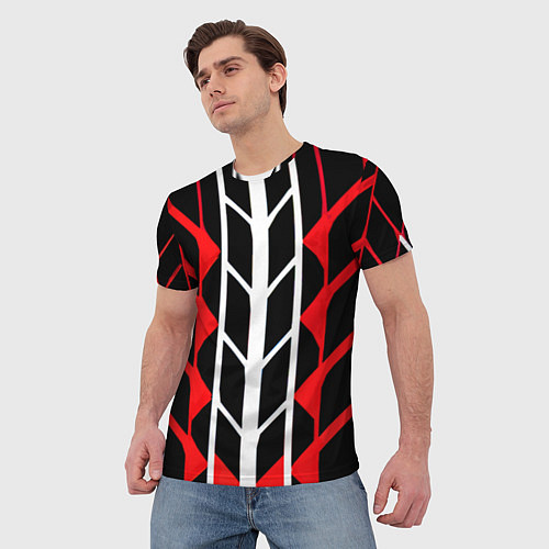 Мужская футболка White and red lines on a black background / 3D-принт – фото 3