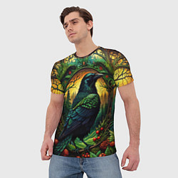 Футболка мужская Скандинавский ворон лесной узор, цвет: 3D-принт — фото 2