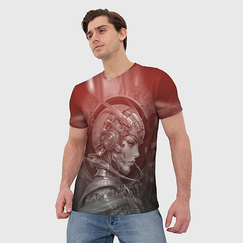 Мужская футболка Гравюра девуша-андроид / 3D-принт – фото 3