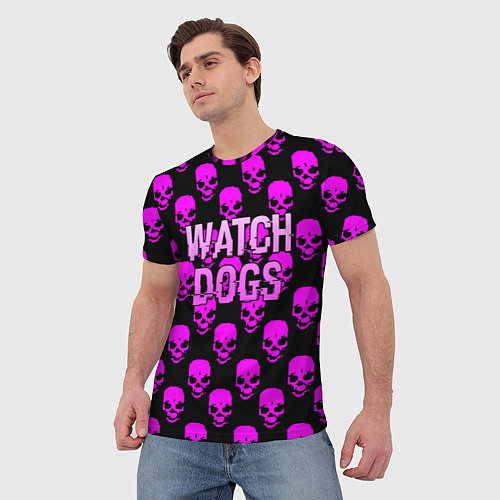 Мужская футболка Watch dogs neon skull / 3D-принт – фото 3