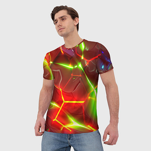 Мужская футболка Неоновые красные плиты с ярким светом / 3D-принт – фото 3