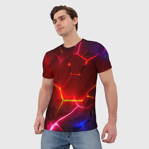 Мужская футболка Красные плиты с ярким светом / 3D-принт – фото 3
