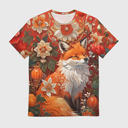 Футболка мужская Умилительный лисёнок в цветах, цвет: 3D-принт