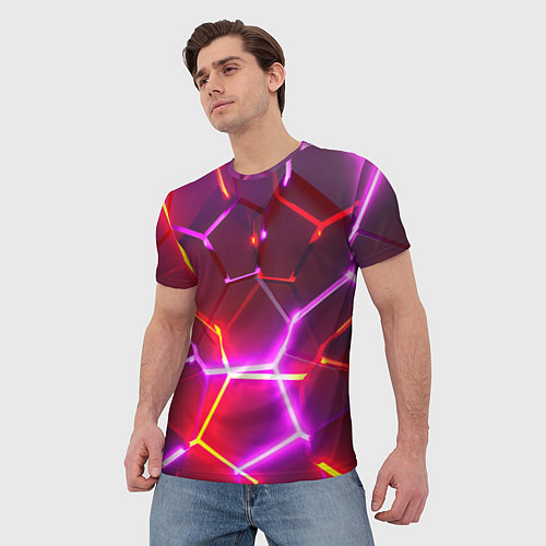 Мужская футболка Красные плиты с фиолетовым свечением / 3D-принт – фото 3