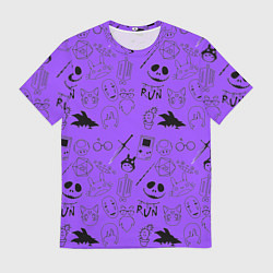 Футболка мужская Хэллоуин узор на фиолетовом фоне, цвет: 3D-принт