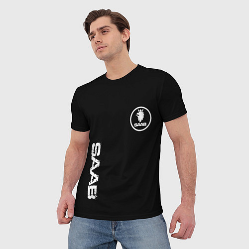 Мужская футболка SAAB logo white / 3D-принт – фото 3