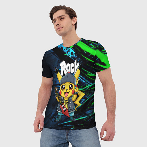 Мужская футболка Радостный Пикачу рок звезда / 3D-принт – фото 3