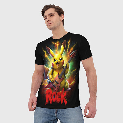 Мужская футболка Пикачу рок звезда с электрогитарой / 3D-принт – фото 3