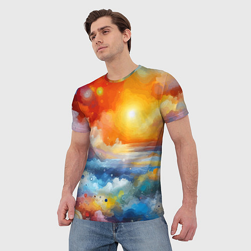 Мужская футболка Закат солнца - разноцветные облака / 3D-принт – фото 3