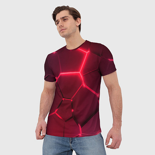Мужская футболка Маджента неоновые плиты в разломе / 3D-принт – фото 3