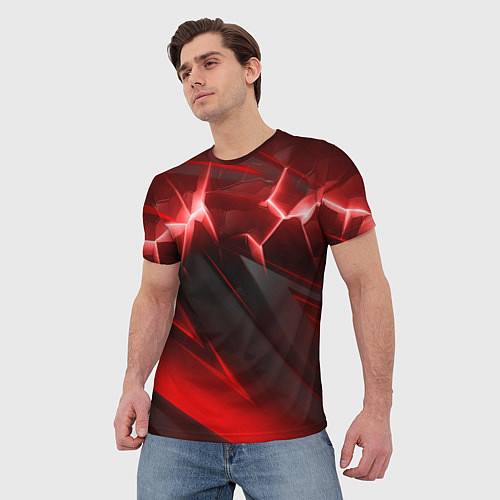 Мужская футболка Яркая красная объемная абстракция / 3D-принт – фото 3