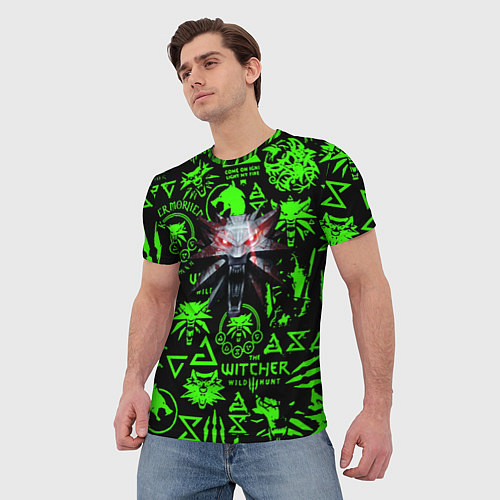 Мужская футболка Ведьмак кислотные логотипы волк / 3D-принт – фото 3