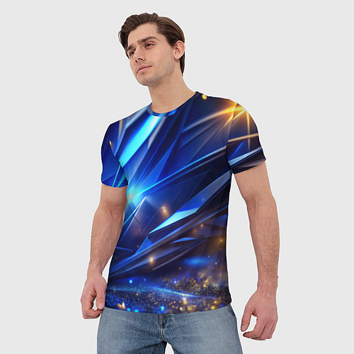 Мужская футболка Синие плиты и блестки абстракции / 3D-принт – фото 3